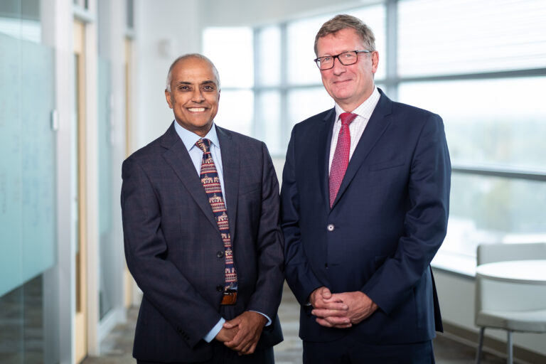 Enironmental portrait of Rama Jayanthi, MD, and Peter Cuckow, MB, BS, FRCS